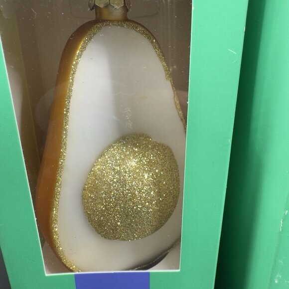 Tabitha Brown Glittery Golden Avocado Glass Ornament Set 2 New In Box Gold Tone - Picture 4 of 7